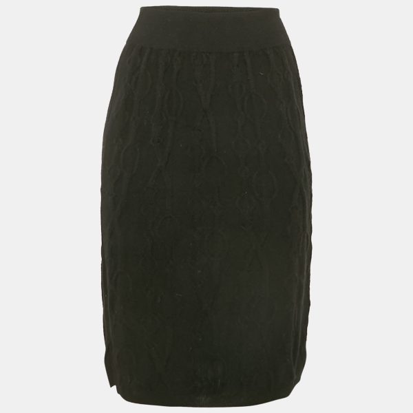 Hermes Black Patterned Cashmere Knit Pencil Skirt M