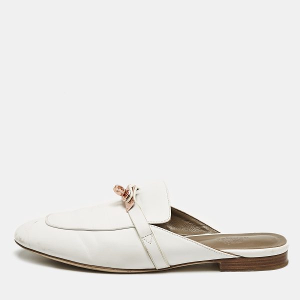 Hermes White Leather Oz Flat Mules Size 39
