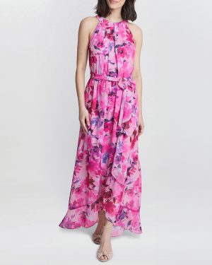 Hermione Printed Keyhole Halter Maxi Dress