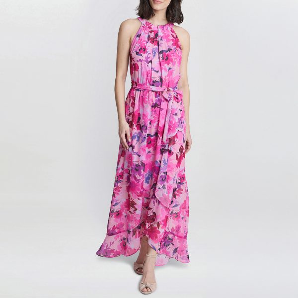 Hermione Printed Keyhole Halter Maxi Dress