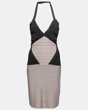 Herve Leger Colorblock Knit Halter Neck Bandage Dress S