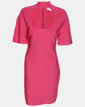 Herve Leger Pink Bandage Knit Cutout Bodycon Dress S