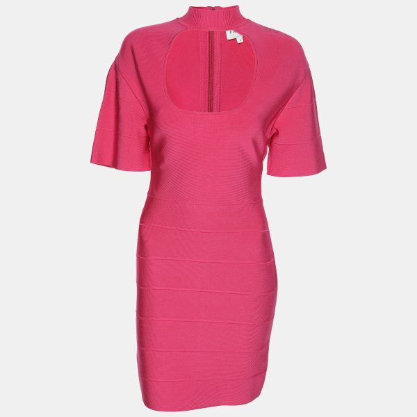 Herve Leger Pink Bandage Knit Cutout Bodycon Dress S