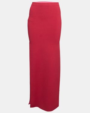 Herve Leger Red Stretch Knit Maxi Skirt XS