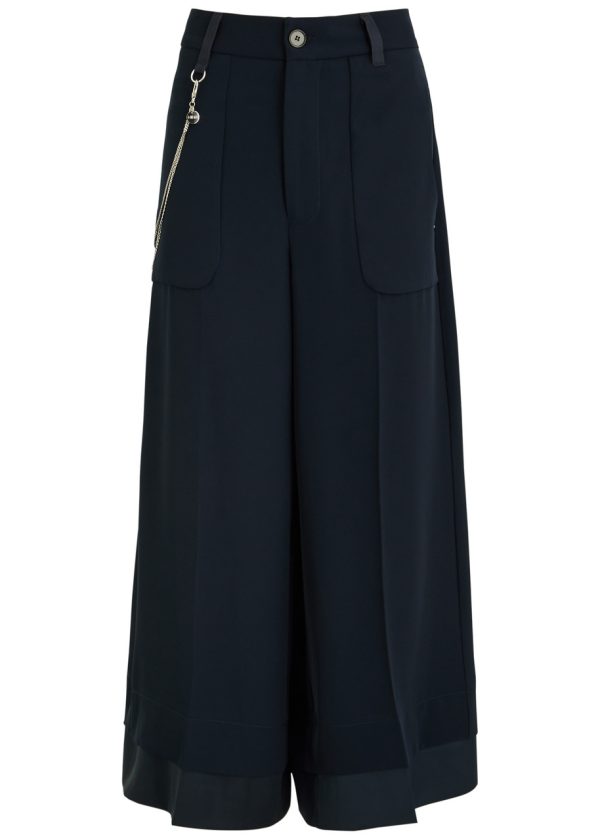 High Freeway Wide-leg Stretch-twill Trousers - Navy - 40 (UK8 / S)