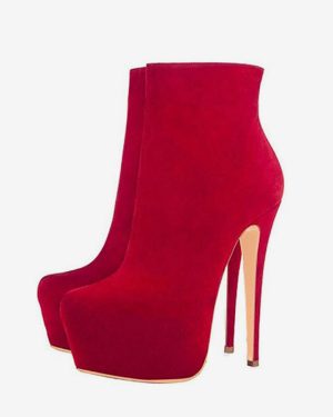 High Heel Booties Red Platform Zip Up Ankle Boots For Women
