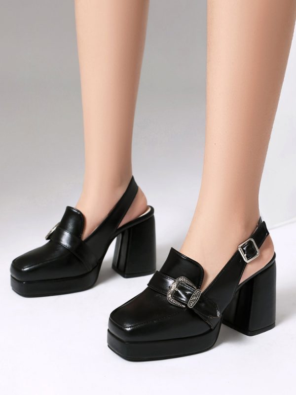 High Heel Loafers Square Toe Buckle Detail Slingback Pumps For Women