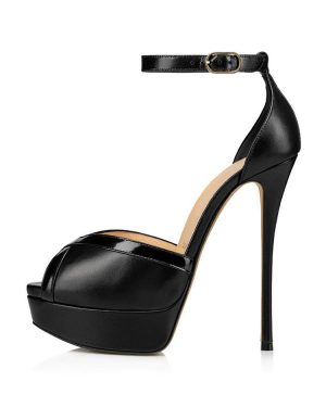 High Heel Sandals Black Polyester Peep Toe Prom shoes Women Party Shoes