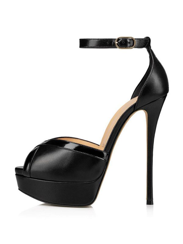 High Heel Sandals Black Polyester Peep Toe Prom shoes Women Party Shoes