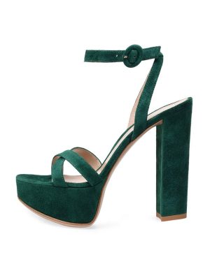 High Heel Sandals Green Micro Suede Upper Round Toe Prom shoes Women Party Shoes