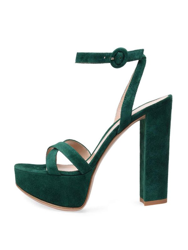 High Heel Sandals Green Micro Suede Upper Round Toe Prom shoes Women Party Shoes