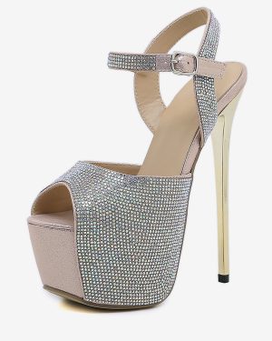 High Heel Sexy Sandals Glitter Platform Peep Toe Rhinestones Sky High 6.3 Sexy Shoes