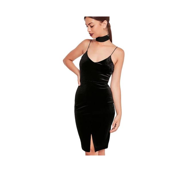 High Quality Women Dress 2017 New Sexy Summer Sleeveless Fork Evening Party Velvet Dress Spaghetti Strap Bandage Dress Vestidos