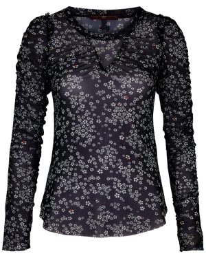 High Risque Floral-print Mesh top - Navy - S
