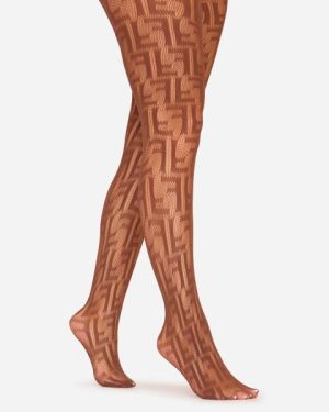 High Waist Printed Fishnet Tights In Brown, Women's Size UK One Size