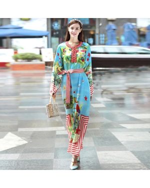 High quality fashion print Loose Casual long dress New women 2017 Full sleeves Beading summer runway maxi dress