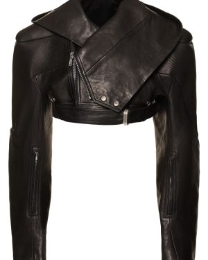 Hooded Cropped Leather Jacket