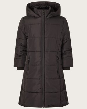 Hooded Longline Puffer Coat Black