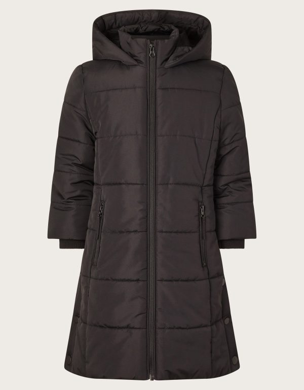 Hooded Longline Puffer Coat Black