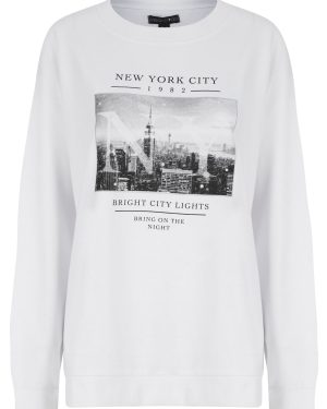 Hoodies / Sweatshirts Bright Lights NYC Motif Crew Neck Sweatshirt in Optic White - Weekend Vibes / 14/L - Tokyo Laundry