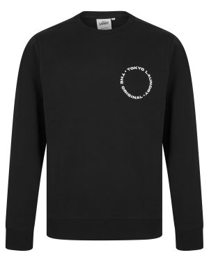 Hoodies / Sweatshirts Dylon Motif Brushback Fleece Pullover Crew Neck Sweatshirt with Back Print in Jet Black / S - Tokyo Laundry