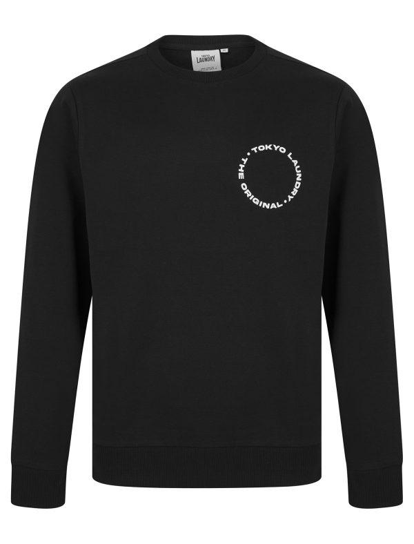 Hoodies / Sweatshirts Dylon Motif Brushback Fleece Pullover Crew Neck Sweatshirt with Back Print in Jet Black / S - Tokyo Laundry