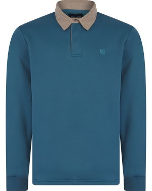 Hoodies / Sweatshirts Kaleo Brushback Fleece Pullover Polo Sweatshirt with Corduroy Collar in Royal Blue - Kensington Eastside / L - Tokyo Laundry