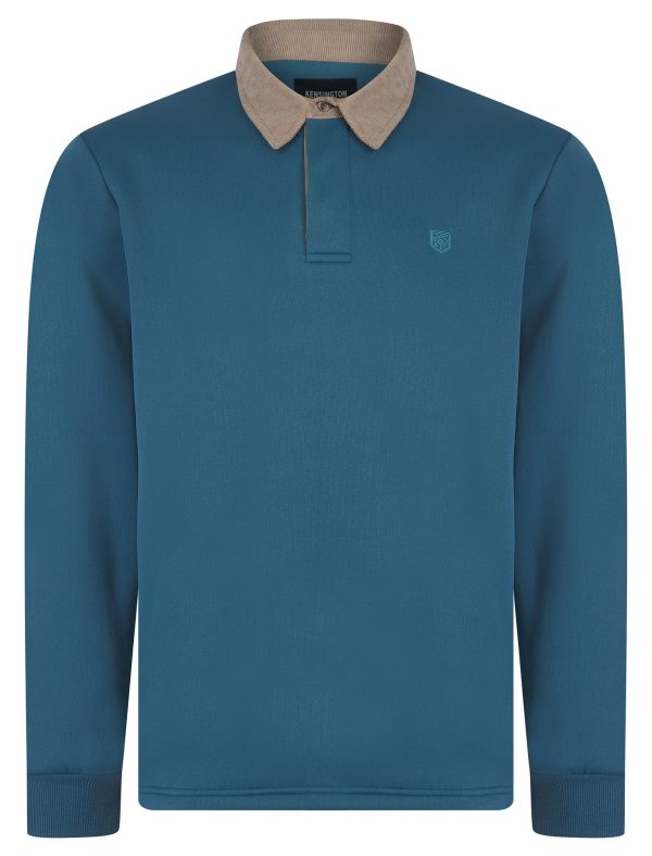 Hoodies / Sweatshirts Kaleo Brushback Fleece Pullover Polo Sweatshirt with Corduroy Collar in Royal Blue - Kensington Eastside / L - Tokyo Laundry