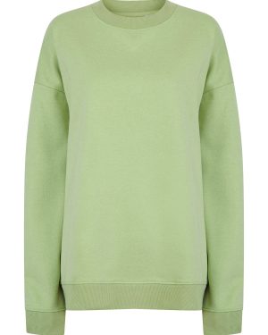 Hoodies / Sweatshirts Kelster Plain Long Line Oversize Drop Shoulder Crew Neck Brushback Fleece Sweatshirt in Sage Green - Amara Reya / 10 - Tokyo Laundry