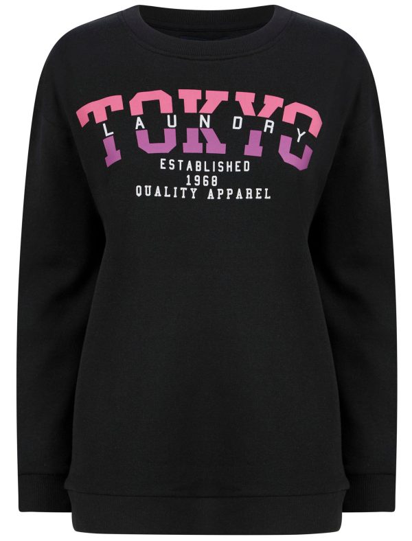 Hoodies / Sweatshirts Shardae Motif Cotton Blend Fleece Sweatshirt in Jet Black - / 10/S - Tokyo Laundry