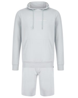 Hoody / Jogger Set Brody Motif Brushback Fleece Pullover Hoodie and Jogger Shorts Set in Pale Blue / XXL - Tokyo Laundry