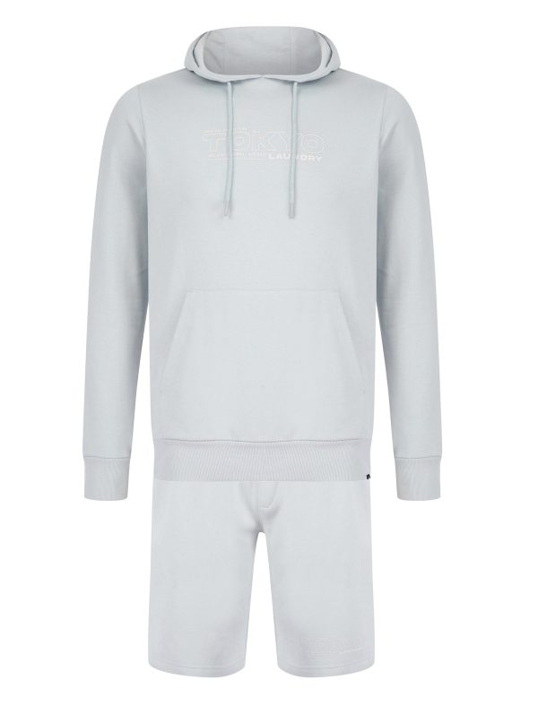 Hoody / Jogger Set Brody Motif Brushback Fleece Pullover Hoodie and Jogger Shorts Set in Pale Blue / XXL - Tokyo Laundry