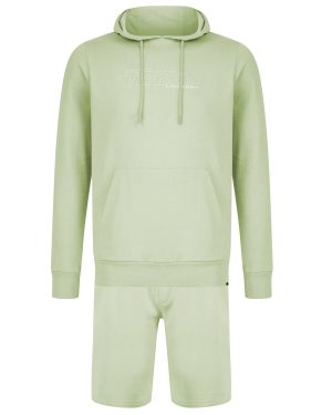 Hoody / Jogger Set Brody Motif Brushback Fleece Pullover Hoodie and Jogger Shorts Set in Sage Green / L - Tokyo Laundry