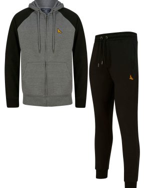 Hoody / Jogger Set Replex 2pc Hoody & Jogger Brushback Fleece Tracksuit Co-ord Set in Mid Grey Marl / Jet Black - Kensington Eastside / S - Tokyo Laundry