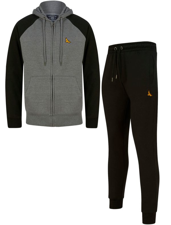 Hoody / Jogger Set Replex 2pc Hoody & Jogger Brushback Fleece Tracksuit Co-ord Set in Mid Grey Marl / Jet Black - Kensington Eastside / S - Tokyo Laundry