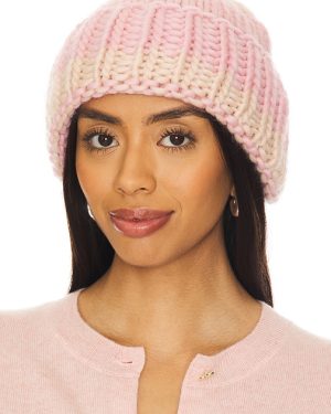 Hope Macaulay Pink & Cream Chunky Knit Beanie in Pink.