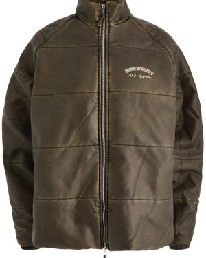 House OF Sunny Logo-embroidered Quilted Faux Leather Jacket - Chocolate - M (UK12 / M)