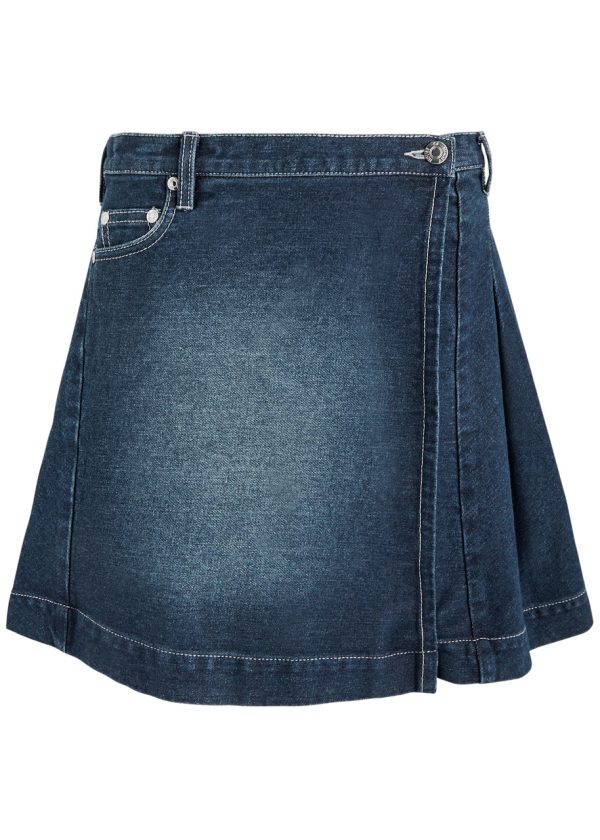 House OF Sunny Pleated Denim Mini Wrap Skirt - 12 (UK12 / M)