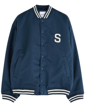 House OF Sunny Satin Club Logo-appliqud Satin Bomber Jacket - Navy - XS (UK6 / XS)