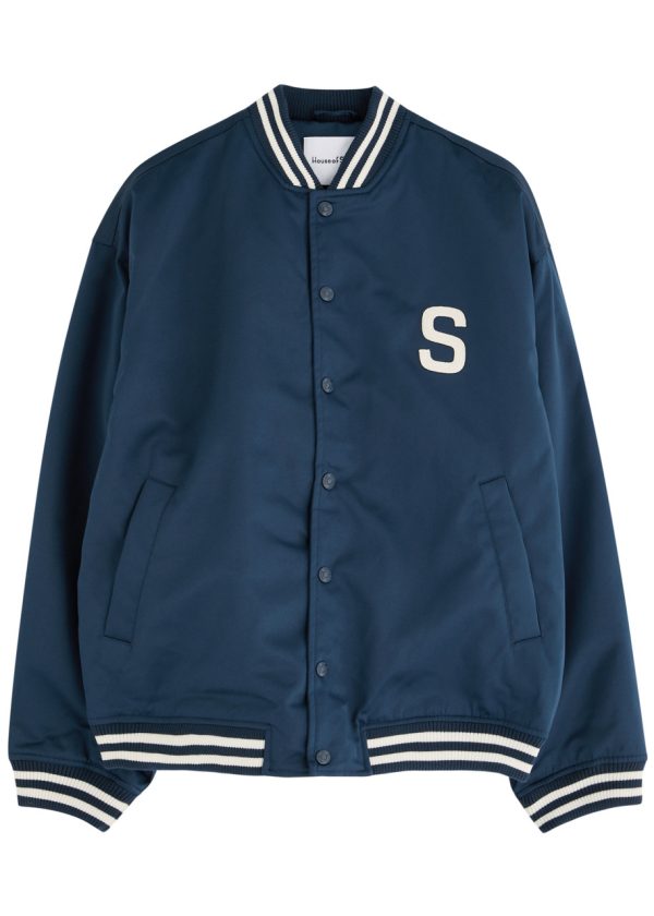 House OF Sunny Satin Club Logo-appliqud Satin Bomber Jacket - Navy - XS (UK6 / XS)