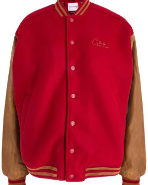 House OF Sunny The Club Panelled Felt Varsity Jacket - Red - S (UK8-10 / S)