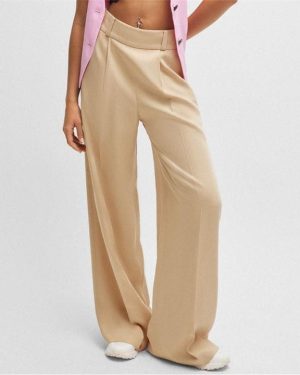 Hugo Haniana-2 Relaxed-Fit Wide-Leg Trousers - Beige