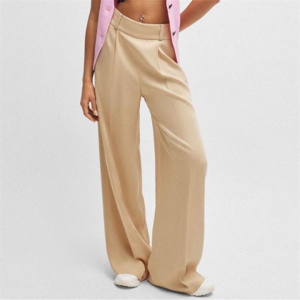 Hugo Haniana-2 Relaxed-Fit Wide-Leg Trousers - Beige