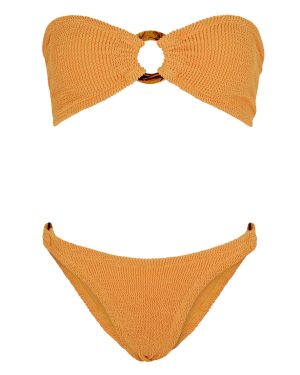 Hunza G - Gloria Seersucker Bandeau Bikini, Orange, One Size, Bandeau, Elasticated, Ring Embellishments, Machine Wash, Hunza G Bikini Gloria