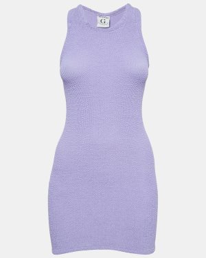 Hunza G Purple Patterned Knit Mini Dress XS