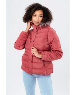 Hype Short Coat With Fur Trim Womens - Pink