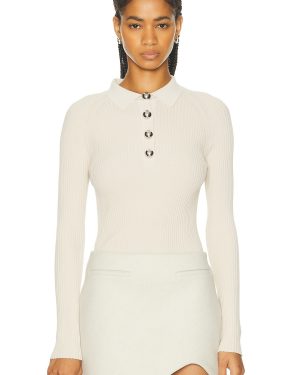 ILA Milan Polo Neck Ribbed Knit Top in Stone - Beige. Size 34 (also in 38, 40).