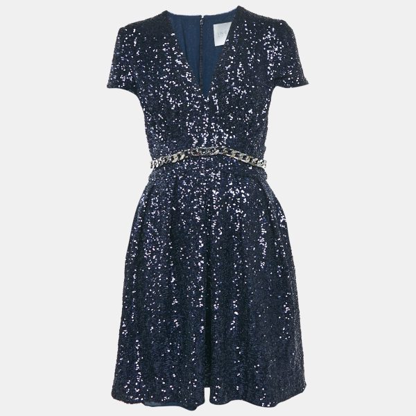 INGIE Paris Navy Blue Sequin V-Neck Mini Dress S
