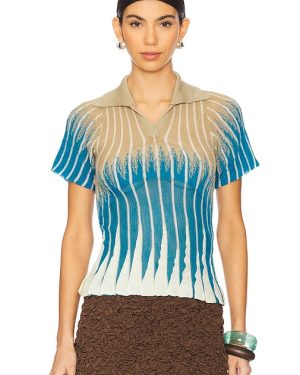 ISA BOULDER Gradflare Polo Top in Blue,Beige. Size M, S, XL, XS.