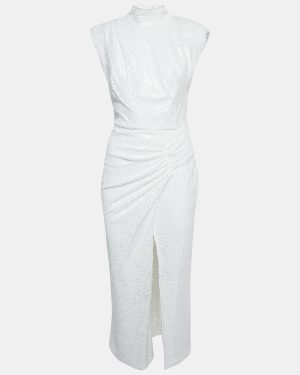 ITMFL White Sequin Draped Sleeveless Long Dress S
